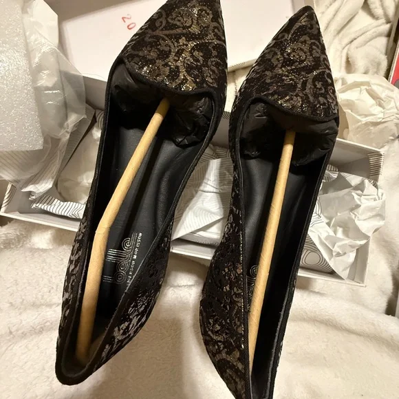belle by sigerson Morrison Black metallic brocade size 7 Flats NWT - Picture 5 of 12